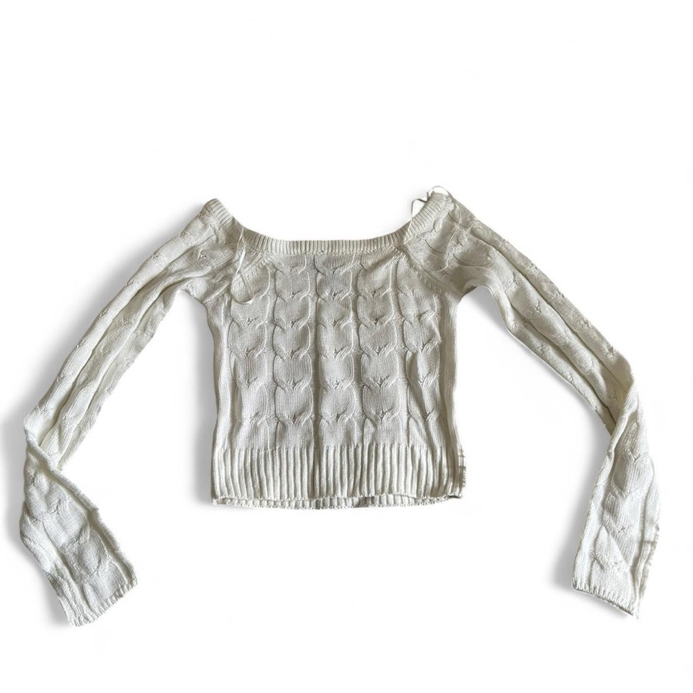 Refuge Off-the-Shoulder Cable Knit White Cropped Sweater Women’s Size XS